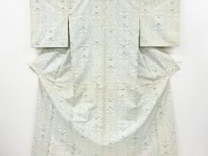 アンティーク　抽象草花模様織り出し手織り紬着物